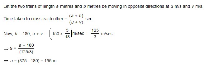 the length of a running train crossing another 180 metre long train running in the opposite direction